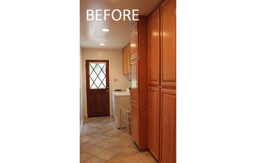 A fresh look and opened up layout shine in this refaced kitchen. 