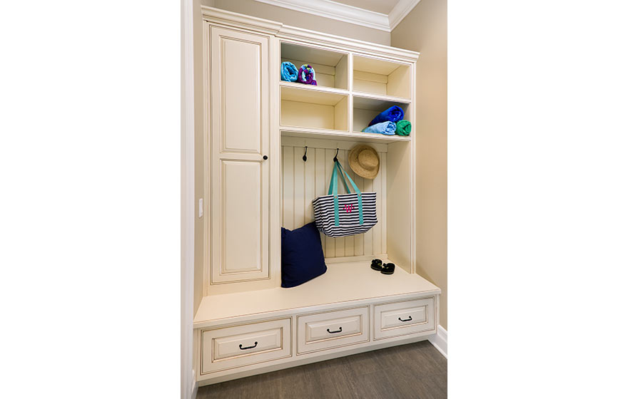 Organize the daily chaos with an eye-catching built-in mudroom cabinet.