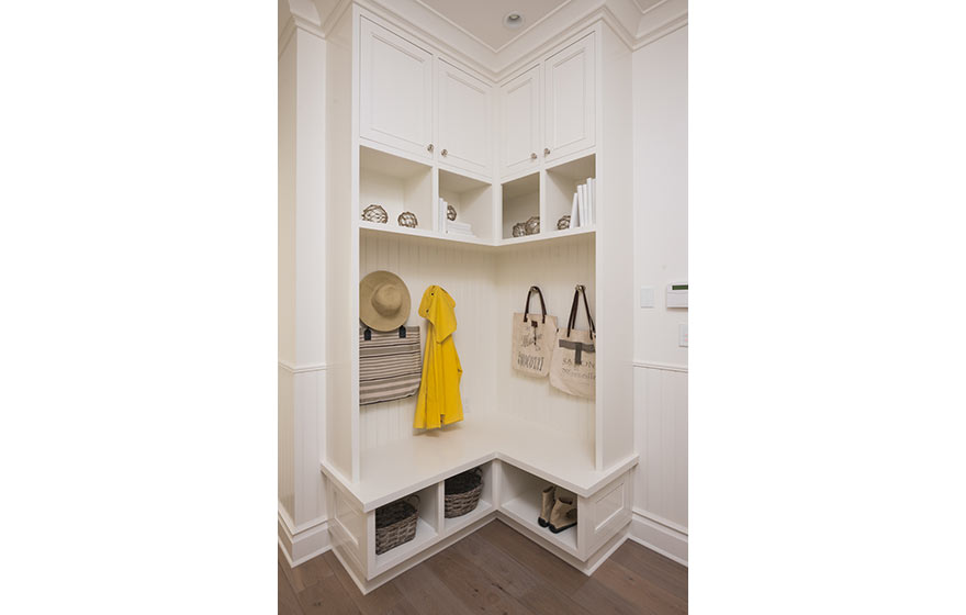 Maximize your homes corner spaces with a built-in mudroom to beautifully store all of life's daily necessities.  